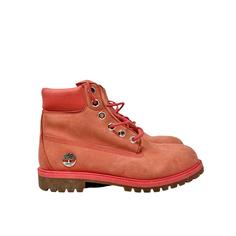 Timberland 6” Waterproof Leather Boots Junior Size 7 Pink Spiced Coral - Picture 3 of 10